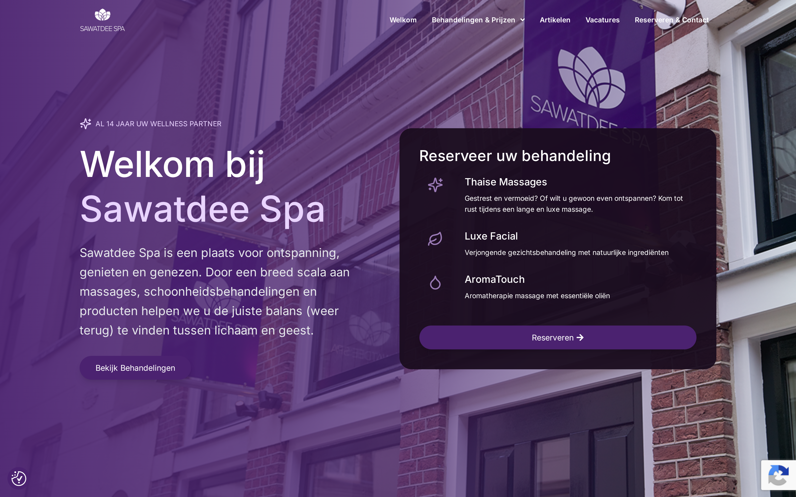 Website screenshot van Sawatdee Spa (sawatdeespa.nl) — Een merk dat rust uitstraalt. Diensten: Branding, Webdesign, SEO.